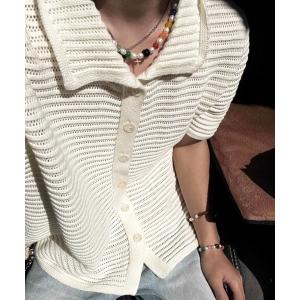 シャツ 「NOWLE」透かし編み サマーニット 半袖 シャツ メンズ