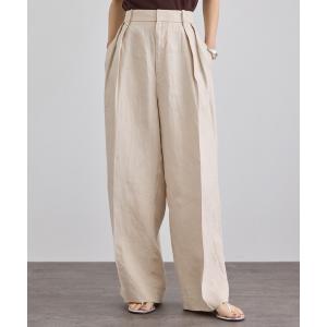 ワイドパンツ スラックス パンツ リネンツイルタックパンツ レディース