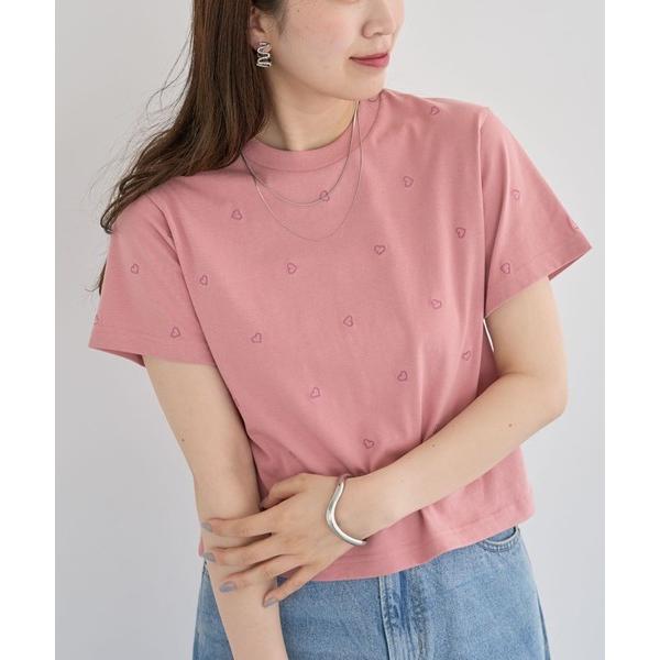 tシャツ ・DOUBLE FLAGS ハート総柄刺繍TEE レディース