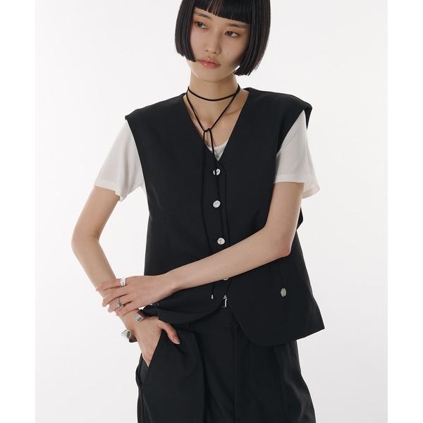 ベスト ジレ 「set up可能」metal button sleeveless vest / メタ...