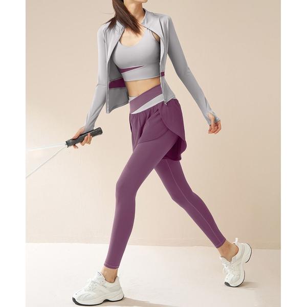 レギンス スパッツ フェイクレイヤード ハイエラスティック ヨガレギンス レディース