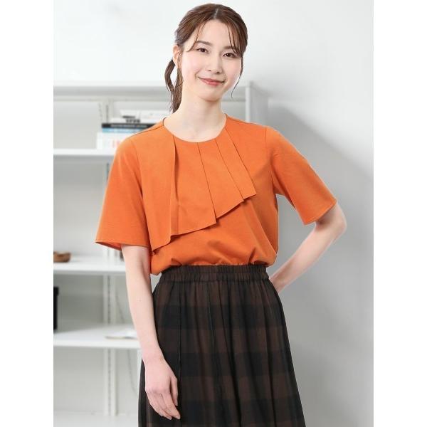 tシャツ 「ストレッチ」m.f.エディトリアル レディース アシメフリル 半袖プルオーバーTシャツ ...