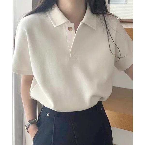 tシャツ ハートボタン ポロシャツ レディース