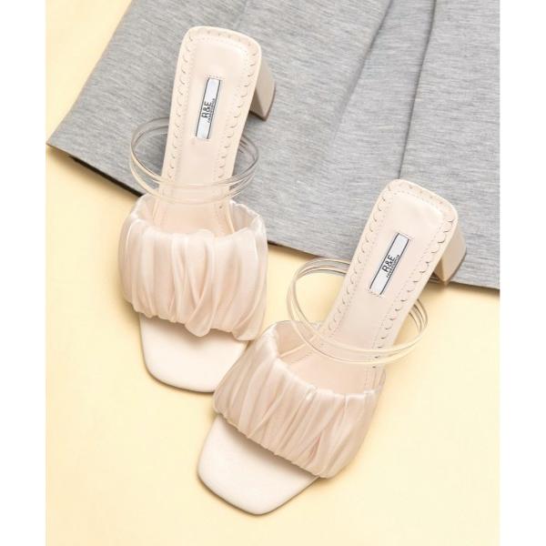 サンダル 「R＆E」クリアストラップ×シフォンギャザーミュールサンダル レディース