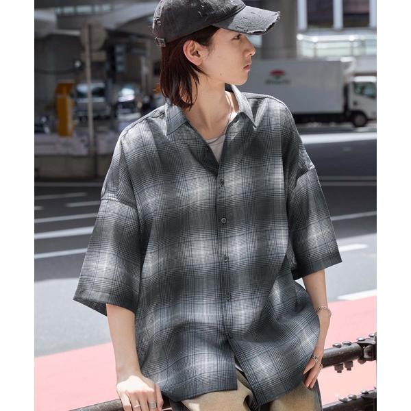 シャツ ヴィンテージライク グラデーション メッシュレギュラーカラー半袖チェックシャツ メンズ レデ...