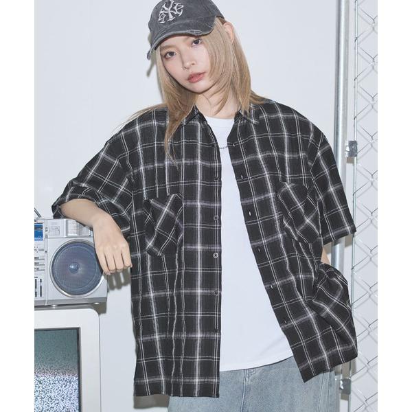 七分袖 シャツ ボックスシルエット五分丈チェックシャツ「UNISEX」 メンズ レディース