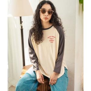 tシャツ 配色 ラグラン ワンポイント 刺繍 ロングスリーブ Tシャツ レディース