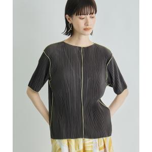tシャツ 半袖 プリーツ 配色 メロー ハーフ スリーブ プルオーバー レディース