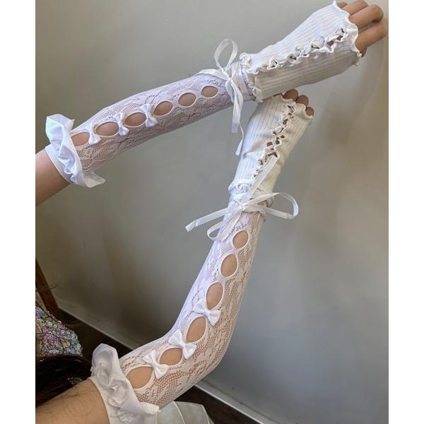 アームカバー レースアップ リボン アームカバー レディース