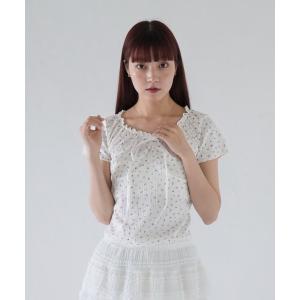 ブラウス シャツ 「 cunii 」 フローラル ルーシュド リボン トップ レディース