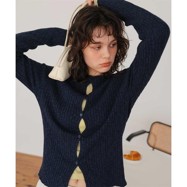 カーディガン コンパクトリブニットカーディガン レディース