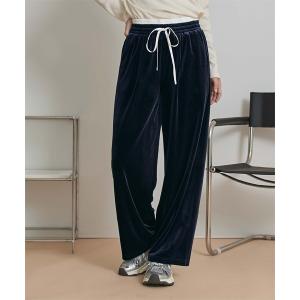 パンツ ダブルウエストベロアワイドパンツ レディース