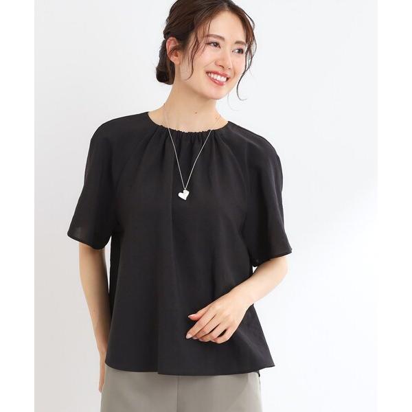 ブラウス シャツ 「マシンウォッシュ可／セットアップ可／通勤におすすめ」ネックギャザータックブラウス...