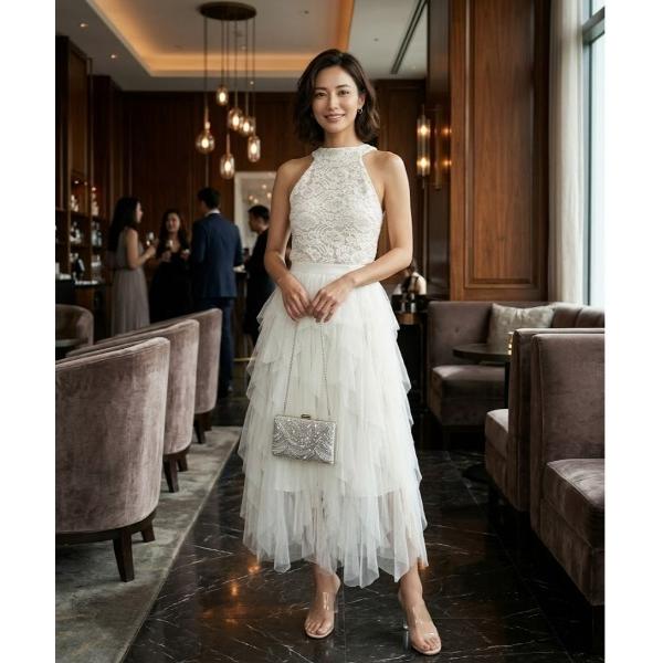 ドレス レース切り替えチュールドレス