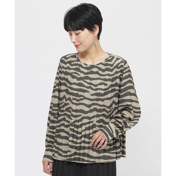ブラウス シャツ 「カタログ掲載」「ウォッシャブル」タイガープリントプリーツプルオーバーブラウス レ...