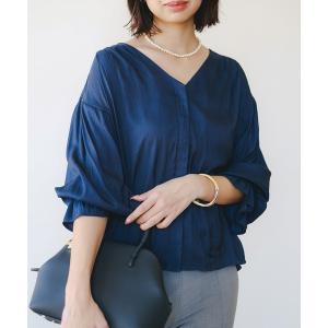 ブラウス シャツ 「洗える」Vネック ギャザー ブラウス（S〜M） レディース