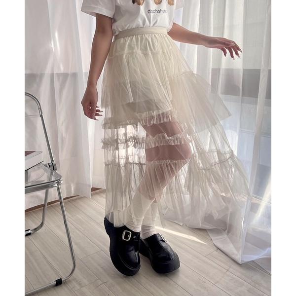 スカート シースルーチュールロングスカート