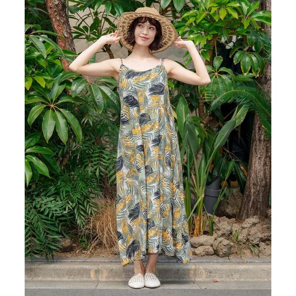 ワンピース ボタニカル柄 レーヨン フレア キャミ ロング ワンピース