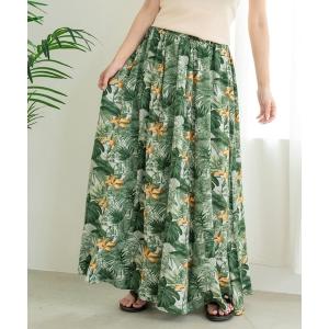 スカート ボタニカル柄 レーヨン タック フレア ロング スカート「セットアップ着用可」