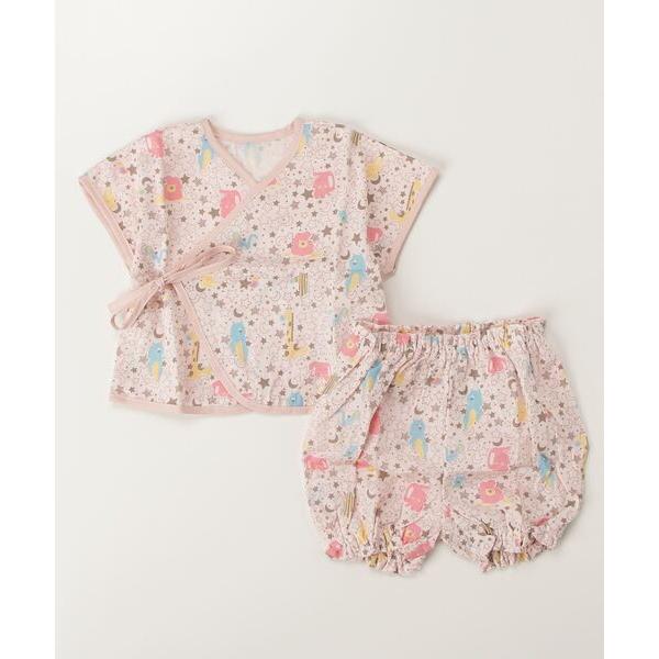 ベビー ガーゼカシュクールスーツ（アニマルスター）ピンク