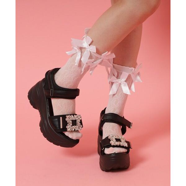 サンダル 厚底ビジューバックルサンダル レディース