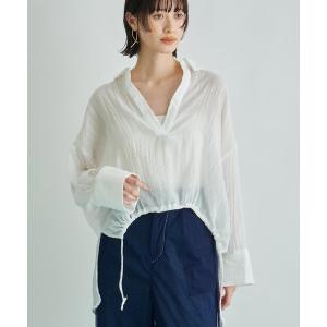 ブラウス シャツ シアー カーゼ フロント ドローストリング スキッパー ブラウス レディース
