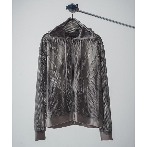 パーカー 「UNDERGROUND」スプレー フェード加工 メッシュ ダブル ジップパーカー メンズ...