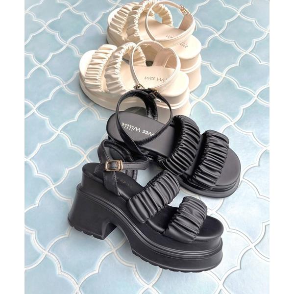 サンダル 「R＆E」wee willie シャーリングWストラップ厚底モールドサンダル レディース