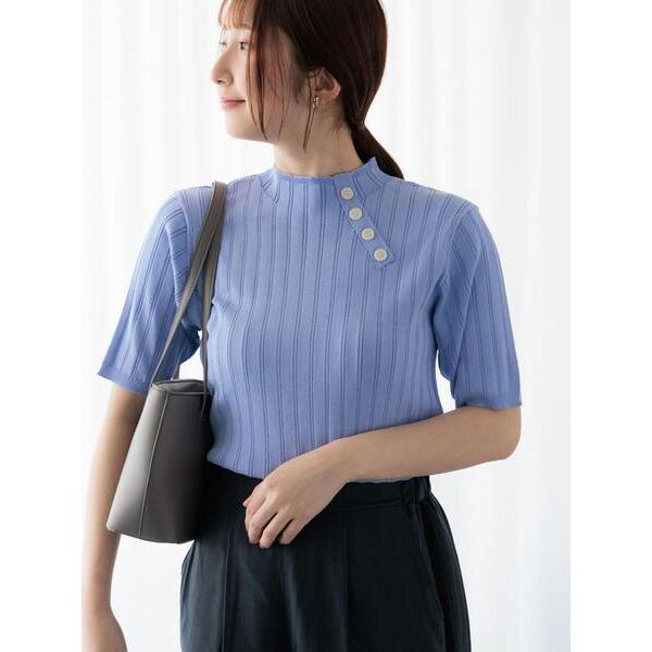 ニット セーター アシメ釦リブニット レディース