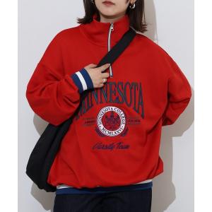トレーナー スウェット spiritoso MINNESOTAハーフジップビッグスウェットトレーナー レディース