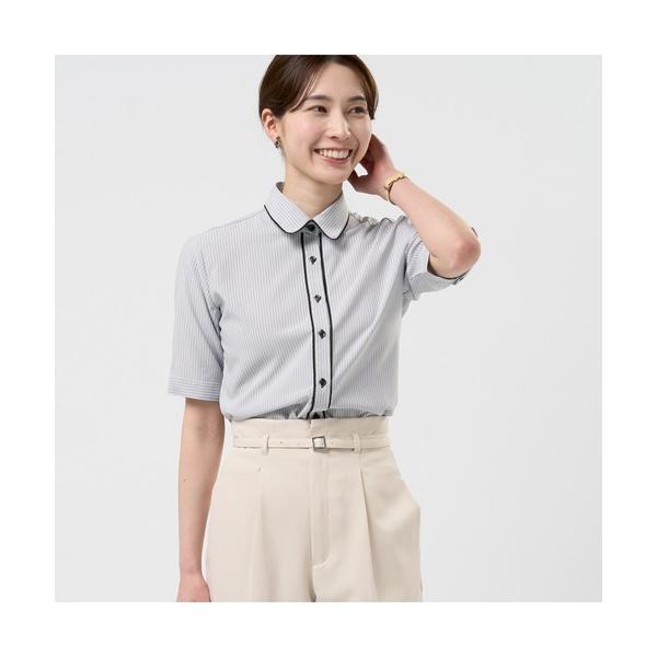 ブラウス シャツ COFREX  前立パイピングブラウス 五分袖 レディースデザインシャツ レディー...