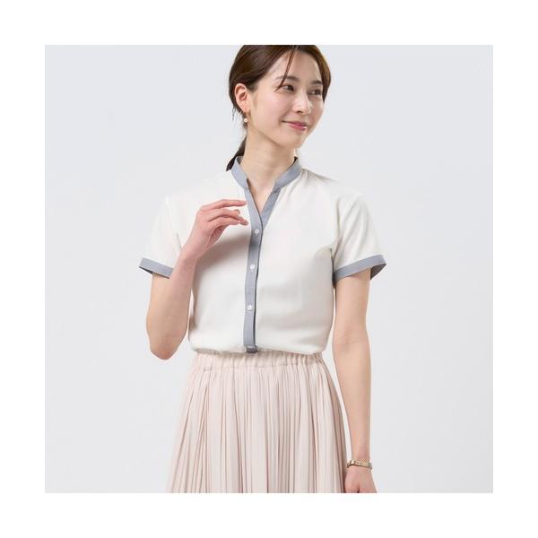 ブラウス シャツ COFREX  配色スキッパーブラウス 半袖 レディースデザインシャツ レディース