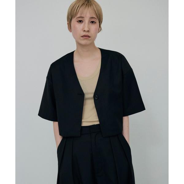 ジャケット ノーカラージャケット Over Shoulder Half Sleeve Jaket レ...