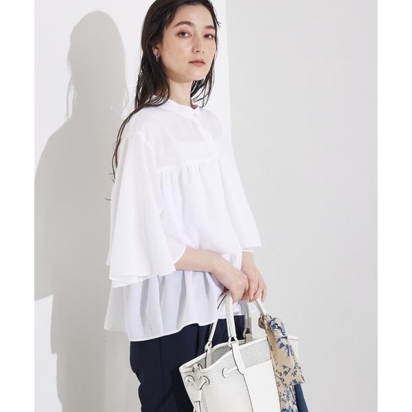 ブラウス シャツ 「一枚でおしゃれ」ブライトローンフレアブラウス/オフィスカジュアル/夏服/撥水/U...