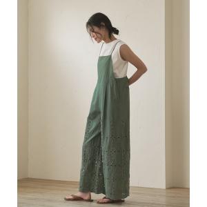 サロペット オーバーオール カットワーク刺繍キャミソールサロペット レディース