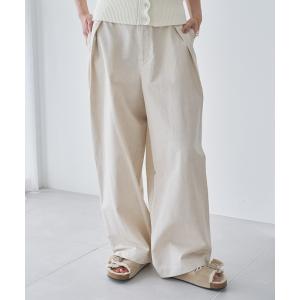 パンツ 綿麻ハイウエストタックパンツ-手洗い可- レディース