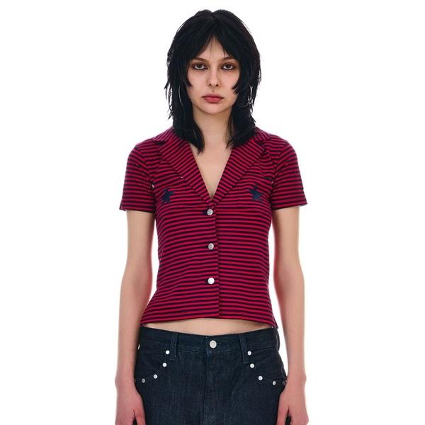 ブラウス シャツ COMPACT BORDER CUT SHIRT レディース