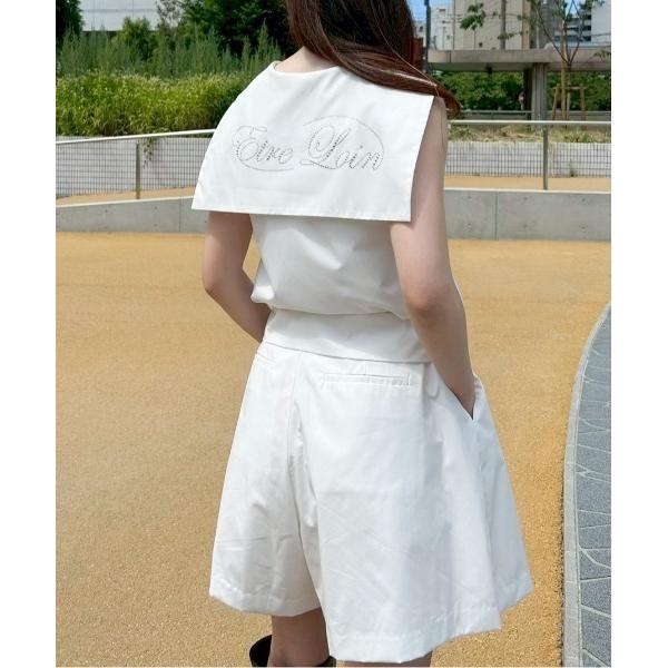 ブラウス シャツ Rhinestone logo sailor collar shirt レディース