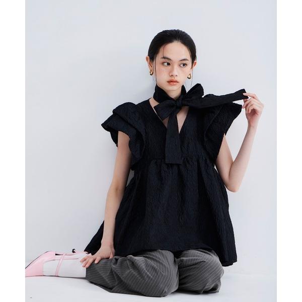 ブラウス シャツ シアージャガードペプラムトップス / sheer jacquard peplum ...