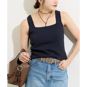 タンクトップ ノースリーブ 「追加3」スクエアネックニットタンク レディース