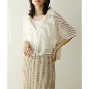 ブラウス シャツ 夏 半袖 「NOAHL」メッシュ編みシャツ レディース