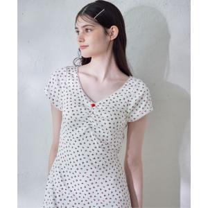 ワンピース 半袖 Back open print cut dress