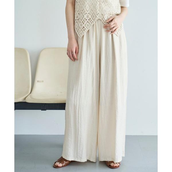 スラックス パンツ 麻混ソフトシアーイージーパンツ レディース