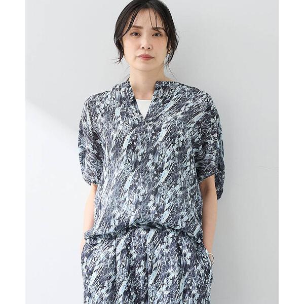 ブラウス シャツ 「ALCOLLAGE・セットアップ対応」幾何プリントギャザースリーブブラウス レデ...