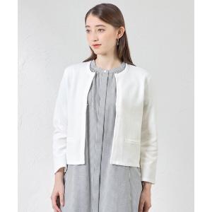 ジャケット ノーカラージャケット ペーパーコットンニットジャケット レディース