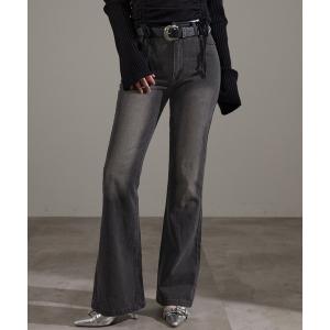 ジーンズ デニム デニムパンツ ポケットスタッズフレアデニム レディース