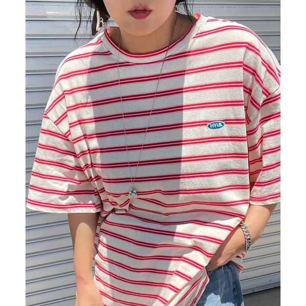 tシャツ MULTI BORDER TEE オリジナルロゴ刺繍 ボーダー半袖T 韓国スタイル「UNI...