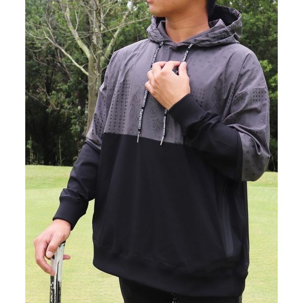 パーカー (RM)「LUXE/R GOLF」ストレッチ ブロード ペイズリー柄 バイカラー フード ...