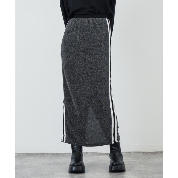 スカート サイド ライン ラメ タイト ロング スカート