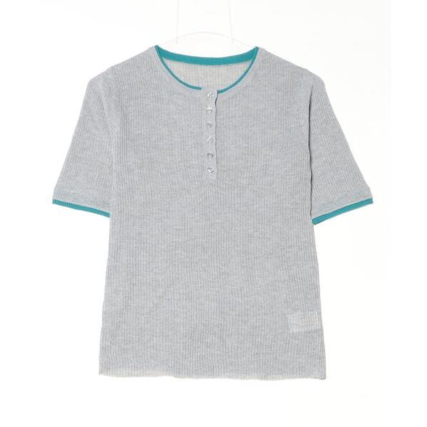 tシャツ 麻タッチバイカラーヘンリーネックプルオーバー レディース